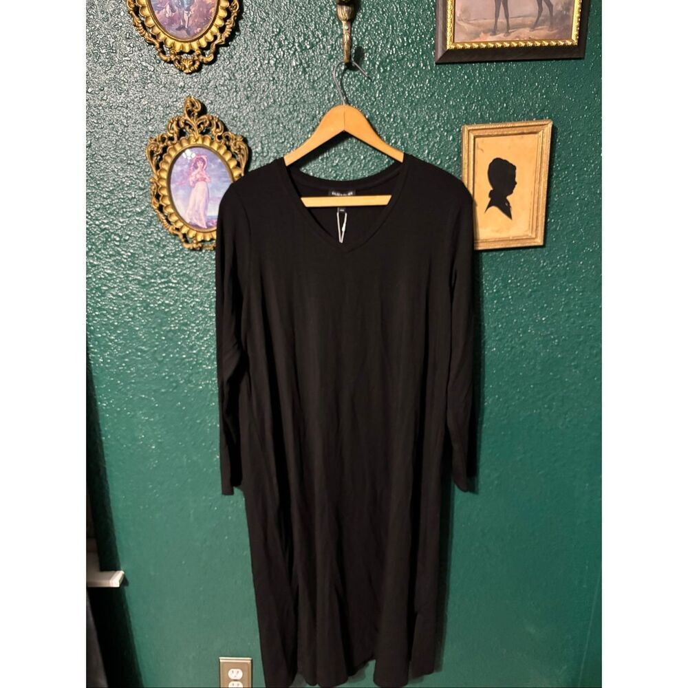 Eileen Fisher Dress Womens M Black V Neck Stretch Knit Minimalist Capsule NWT Me